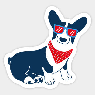 Cute Corgi with blue sunglass Sticker